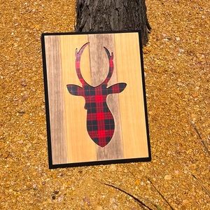 Hobby Lobby, plaid, red and black, deer cut-out.